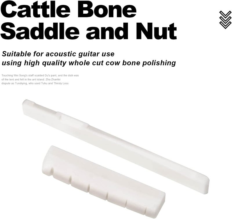 MAXCHEER 6 String Acoustic Guitar Bone Bridge Saddle and Nut Made of Real Bone with 2pcs Sandpaper(2 set Acousitc Bone Saddle and Nut) - Image 3